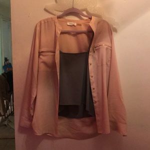 Calvin Klein rose gold satin dress shirt/cardigan